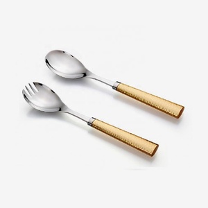 Juego de utensilios para servir de acero inoxidable, mango martillado de latón brillante, juego para servir ensalada, cubiertos - Product Image 1