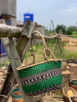 Panier Bolga écologique en bois massif, imprimé jonc de mer naturelle du Vietnam(0084587176063 de ponçage)
