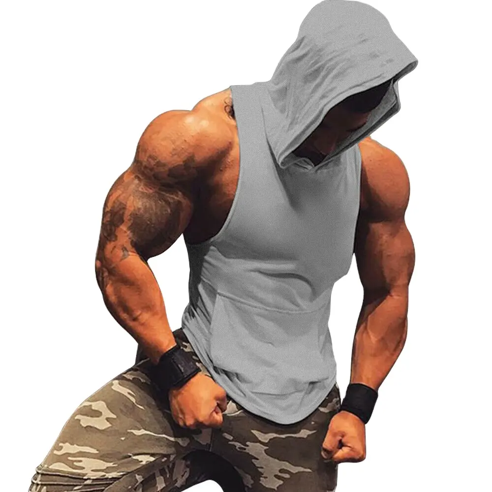 Men's fitness sports Hooded Vest Tank Tops Men Custom Elasticity Plain Fitness Gym Tank Tops For Men