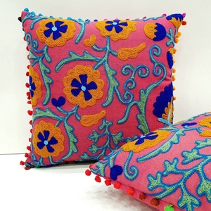 Funda de Cojín Bordada con Diseño Floral, Cuadrada, Rosa, Azul, Naranja, Decoración Bohemia para el Hogar, Estilo Mexicano - Product Image 2