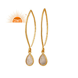 Wholesale Rainbow Moonstone Gemstone Earrings Indian 18k Yellow Gold Plated Designer Silver Hook Earrings Jewelry - Product Image 1
