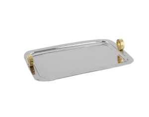 ถาดโลหะทรงสี่เหลี่ยมลายผลไม้ ด้ามจับทองเหลือง ฐานสแตนเลสอเนกประสงค์ สวยงามทันสมัย เหมาะสำหรับตกแต่ง - Product Image 3