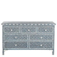 Commode à 7 tiroirs en os incrusté, style ferme moderne, pour salon, en résine noire et bois de manguier, artisanat de qualité certifié EPCH