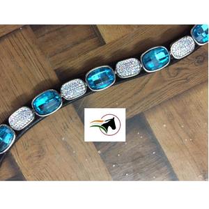 Banda ecuestre azul ovalada y blanca para las cejas de caballo, banda de lujo asequible con cinta adhesiva abierta en la espalda en bucle - Product Image 5