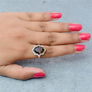Bague en pierres précieuses de quartz fumé naturel de forme ovale en argent sterling 925 bagues de mode de style chocolat fumé à la mode fournisseurs en gros - Product Image 2