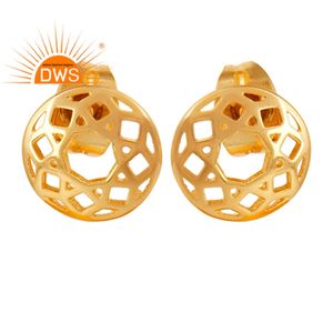 14พันสีเหลืองทองชุบเงินสเตอร์ลิงทำด้วยมือศิลปะการออกแบบรอบกระดุมต่างหูผู้ค้าส่งเครื่องประดับ - Product Image 1