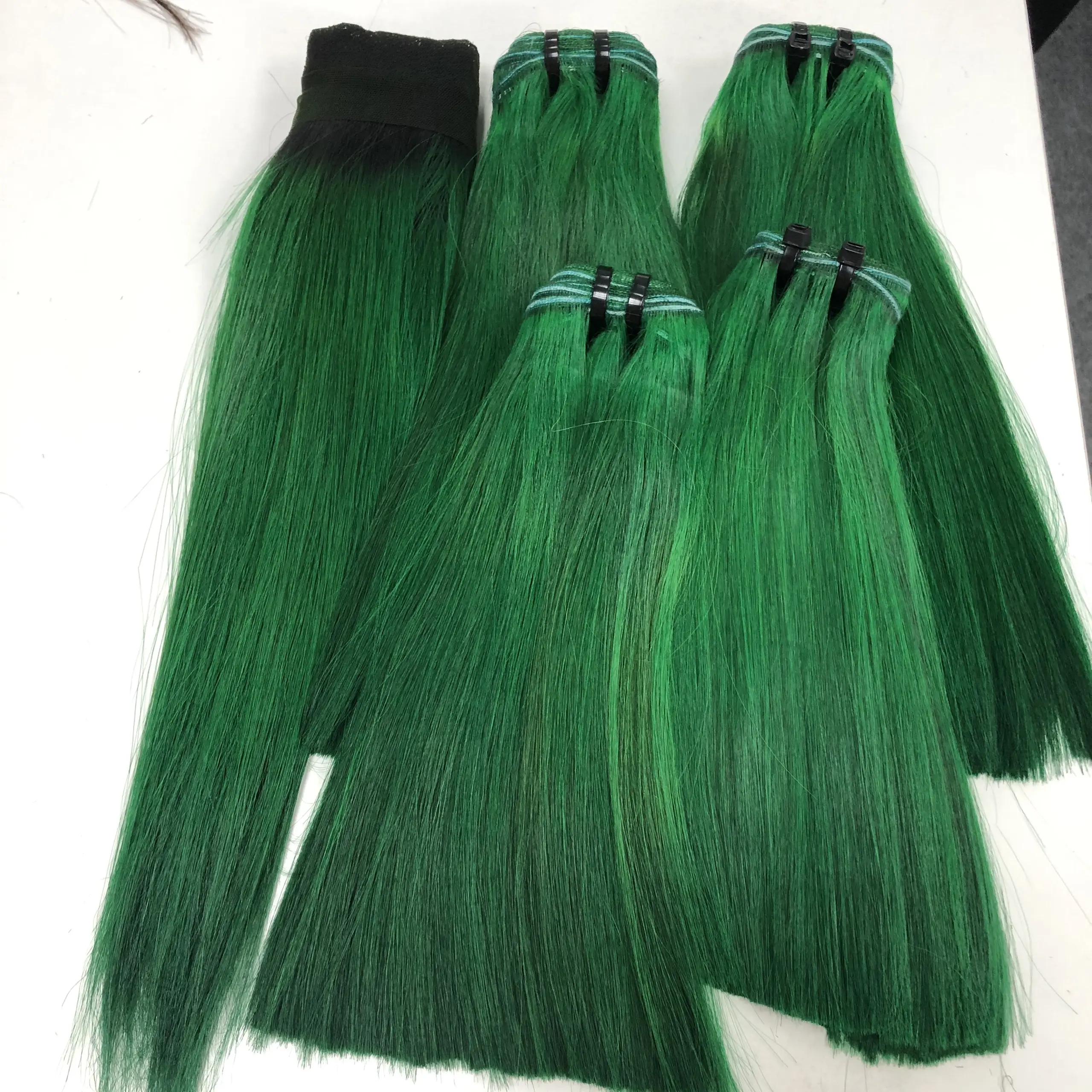 Cheap Price Hot Green Color Virgin Human Hair Silky Bone Straight Weft Hair Extensions