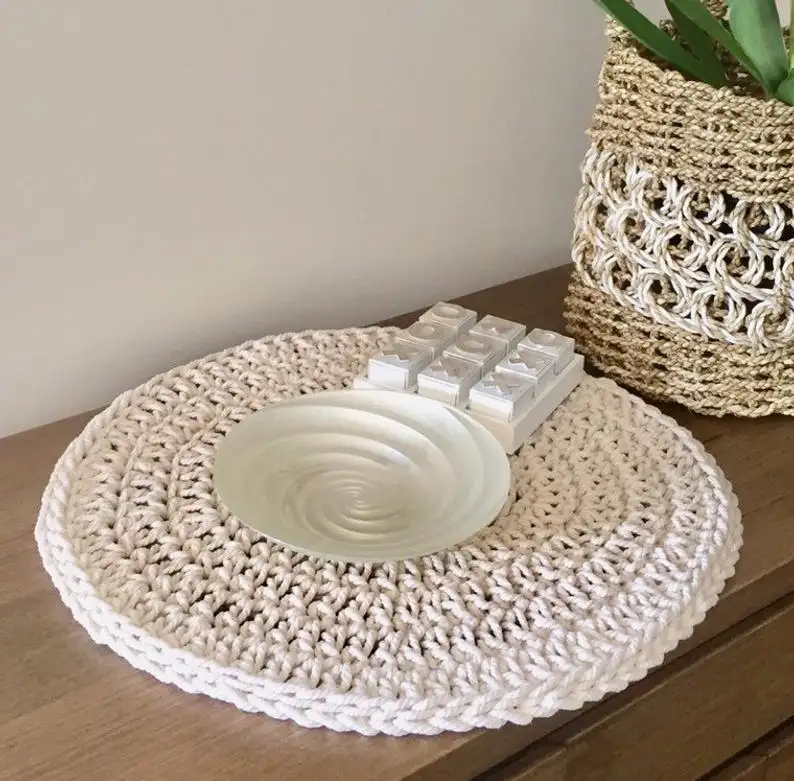 Large Crochet Macrame Table Placemat Used by Dinning Table or Coffee Table Export from India