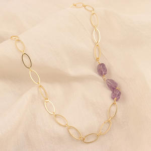 เครื่องประดับนำเทรนด์สร้อยสร้อยพลอยสีม่วงธรรมชาติสร้อยคอโซ่ประดับหินนำโชคประดับอัญมณีสร้อยคอโซ่หินธรรมชาติ - Product Image 6