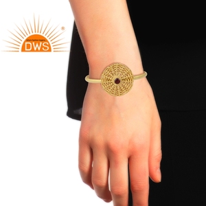 Bracelet manchette en argent 925 plaqué or, style bohème tressé, avec grenat, collection délicate, collection vintage - Product Image 4