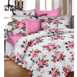 White with Cute Pink Colored Flower Designed 100% Organic Cotton GOTS Certified Natural Breathability Comfortable Bed Spread