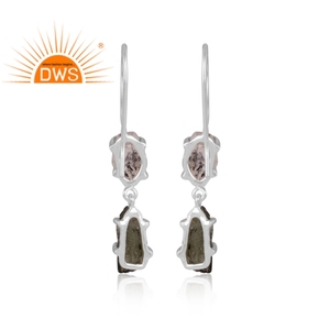 Plata de ley fina Natural Herkimer diamante y piedras preciosas de moldavita en bruto pendiente colgante joyería para mujer regalo para ella - Product Image 4