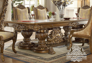 Conjunto de muebles de comedor hechos a mano de madera antigua Conjunto de muebles de comedor de estilo barroco de lujo Diseño de muebles de comedor de lujo Juego de mesa de comedor - Product Image 5