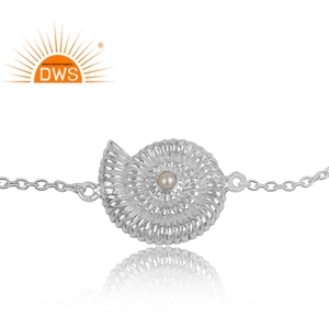 Indian Fresh Water Pearl <b>Gemstone</b> <b>Bracelet</b> Ammonite Shell Design Sterling Silver <b>Bracelet</b> Jewelry Supplier - Product Image 2