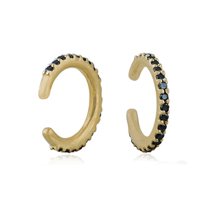Manchette d'oreille en or jaune 14 carats avec diamant noir naturel, design de créateur, unisexe, bijoux fins, manchette d'oreille sans perçage - Product Image 3