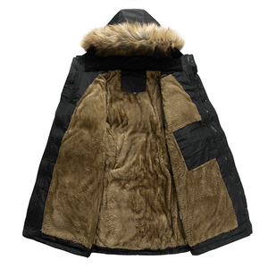 Parkas d'hiver chauds et épais pour hommes, veste décontractée à capuche, imperméable, avec col en fourrure, doublure polaire, longue, à la mode - Product Image 5