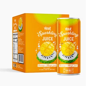 Fresh Flavor Mango Soursop Juice Drink 4 Pack Can (tinned) 12fl oz Sparkling Juice Organic Natural Juice