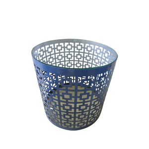 Removeable Glass Top Tray Metal Basket Blue Metal Coffee Side <b>Table</b> <b>Sofa</b> Side <b>Table</b> Modern in Orange - Product Image 3