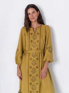 Personalizable Vintage bordado mujer vestido de noche borla cinturón mangas completas transpirable largo directo de fábrica Natural bajo precio - Product Image 5