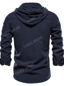 Camisa con capucha para hombre, camisa masculina de manga larga y 100% de algodón, de alta calidad, con bolsillo, estilo Casual, venta al por mayor - Product Image 2