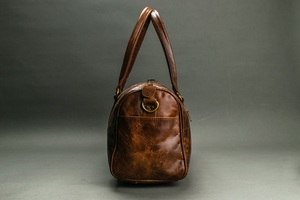 Unisex Vintage Style <b>Extra</b> <b>Large</b> Travel <b>Luggage</b> Bag Real Goat Leather Genuine Leather Geometric Pattern Zipper Closure - Product Image 3
