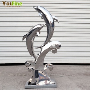 Grandi <span class=keywords><strong>Statue</strong></span> di Delfini in Acciaio Inossidabile per <span class=keywords><strong>Giardino</strong></span>, Artigianato in Metallo per Esterni - Product Image 4