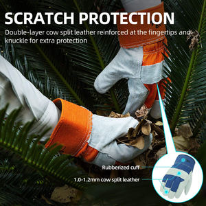 Gants de sécurité pour hommes, renforcés en cuir de vache fendu, Double paume, Protection supplémentaire, Construction, personnalisés, vente en gros, - Product Image 5
