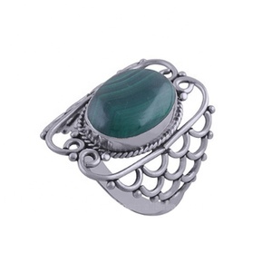 Anillo Vermeil Eternity de Plata de Ley 925 Sólida, Hermosa Piedra Preciosa de Malaquita Natural, Regalo de Boda Perfecto para Mujer o Fiesta - Product Image 1