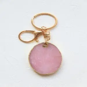 Beste Kwaliteit Rose Quartz Agaat Slice Sleutelhanger Groothandel Edelsteen Sleutelhanger Kopen Van Aameena Agaat