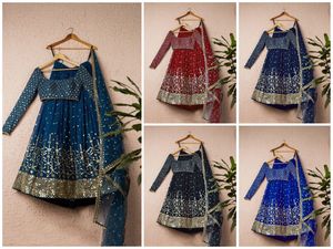 Lehenga เสื้อเบลาส์ผ้าคอตตอนเนื้อหนาปักลาย,เนื้อผ้าโปร่งพร้อมผ้าคอตตอน - Product Image 6