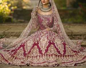 Vestido de novia indio/paquistaní, largo hasta el suelo, embellecido en cuentas de cristal, piedra completa de trabajo DABKA para boda, 2021 - Product Image 1
