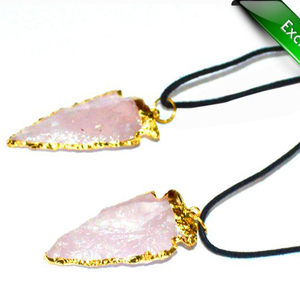 Best Value of Rose Quartz Electroplated Arrowheads Necklace : Rose Quartz Electroplated Arrowheads Necklace for Sale - Product Image 1