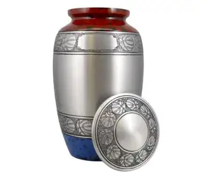 Large Ashes Cremation Urn Red Silver And Blue Color Body Handmade Human Ashes Cremation Urns In Unique Handcrafted Ashes Pot