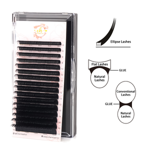 Korean PBT Fiber Ellipse Flat Lashes Split Tip Eyelash Extensions D Curl Vietnam Wholesale Factory Packaging Box Glue Tape OEM - Product Image 1