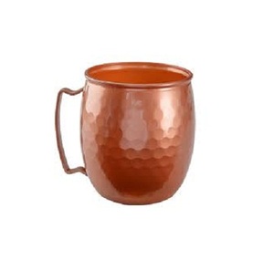 Tasse d'eau de jus martelée par cuivre de conception avantageuse avec la tasse de mule de Moscou de forme ronde de poignée en laiton en Inde - Product Image 4