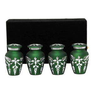 ALUMINUM <b>GREEN</b> Keepsake Urn WITH <b>VELVET</b> BOX FUNERAL SUPPLIES BRASSWORLD INDIA - Product Image 1