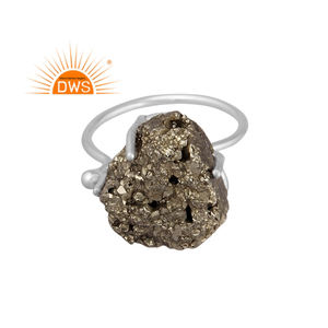 Trendy Top Selling Fine Sterling Silver <b>Adjustable</b> <b>Ring</b> Pyrite Druzy Gemstone <b>Ring</b> for Christmas Jewelry Supplier - Product Image 1