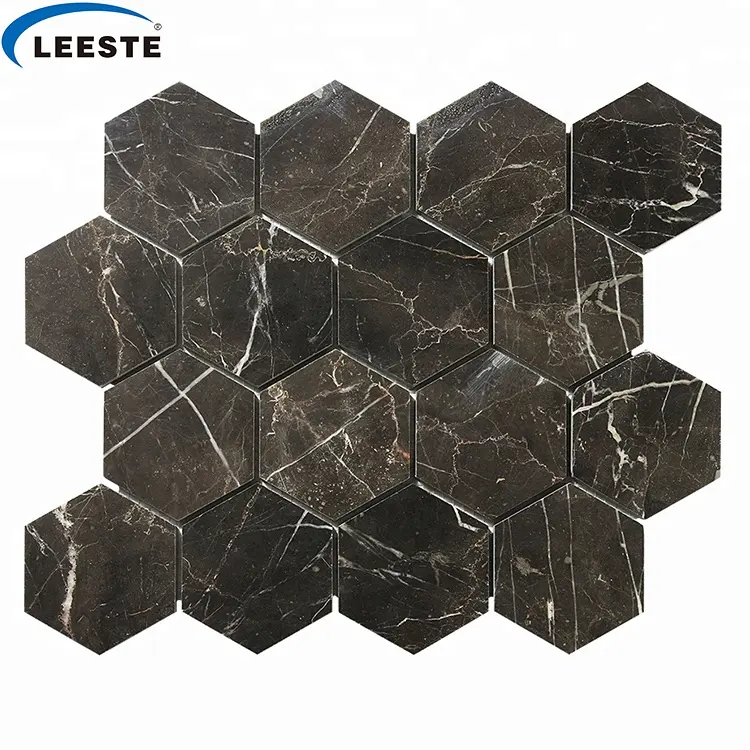 Nuevo diseño de arte competitivo de alta calidad de baño cocina pared piso decoración 3 ''hexagonal China oscuro Emperador de mosaico de mármol