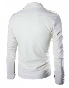 แจ็กเก็ตหนังแกะระบายอากาศของผู้หญิงสีขาวถักด้วยผ้าแคนวาส - Product Image 3