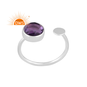 Anillo apilable de plata de ley con gema amatista Natural, joyería fina - Product Image 1