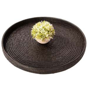 Bandeja de servicio grande de Color negro Bandeja de servicio de comida de Mesa para el hogar Último diseño Bandeja de fruta tejida de forma redonda Diseño elegante - Product Image 1