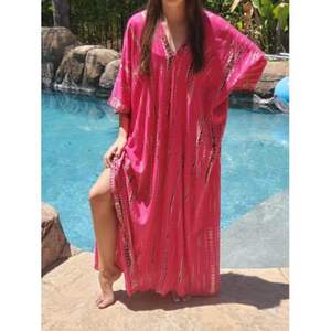 2022 New Arrival Women's Tie Dye Kaftan 100% Cotton Breathable Loose Fit Boho Evening Dress Floor-Length Beach <b>Swim</b> <b>Cover</b>-<b>Up</b> for - Product Image 1