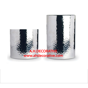 Florero cilíndrico moderno martillado Metal plata hecho a mano ligero florero de mesa para sala de estar decoración de boda y fiesta - Product Image 1
