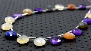 สร้อยคอทำมือ,ลูกปัด Briolette รูปหัวใจทำจากพลอยหลากสีธรรมชาติ19ชิ้น Awazing 1 Strand - Product Image 5