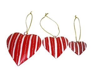 Ensemble de 3 cœurs en métal avec ligne et ornement suspendu de noël à pois en métal de haute qualité - Product Image 1