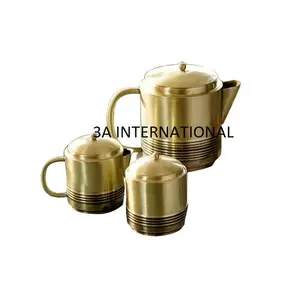 Hotel and Restaurant Catering Milk and Sugar Serving Pots Kitchenware Tea Set Latest Design Brass Tea Pot Set At Lowest Price