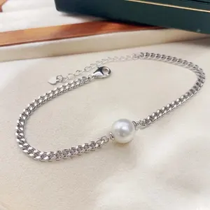 B311 8-9mm 925 sterling silver gold plated wholesale freshwater pearl charm bracelet bangle fancy jewelry for women