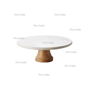 Soporte de pastel de mármol blanco de forma cuadrada con base de madera Soporte de pastel de calidad premium para uso de fiesta de cumpleaños - Product Image 3