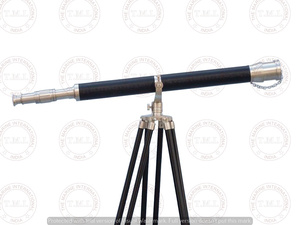 Télescope principal de port en laiton chromé nautique de 27 "et cuir noir avec télescope debout au sol en bois Télescope de navigation extérieure - Product Image 2