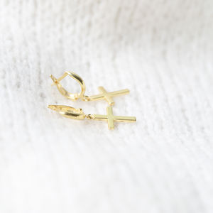 Pendientes colgantes de plata de ley turca para mujer, diseño cruzado liso, superventas - Product Image 4